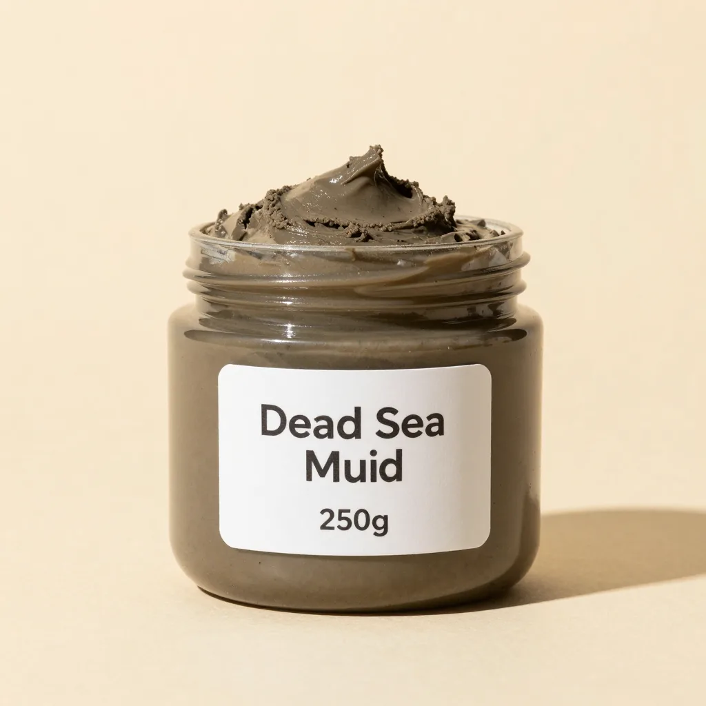 A 250g jar of Dead Sea mud on a light background