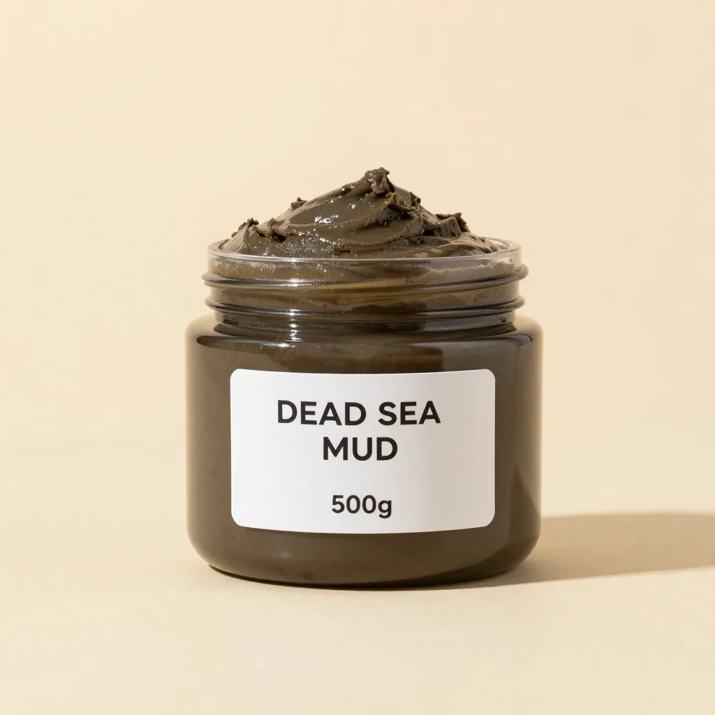 A 500g jar of Dead Sea mud on a light background