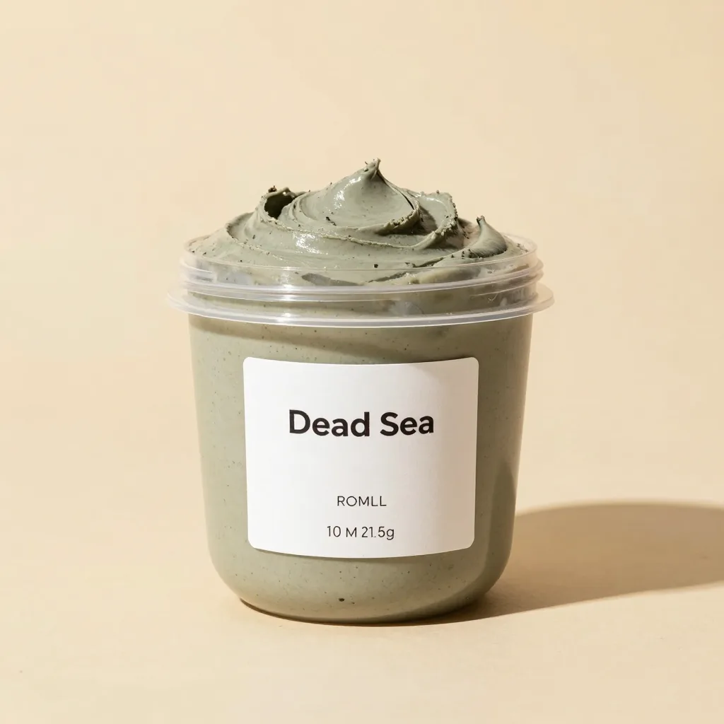A tub of Dead Sea body mud on a light background