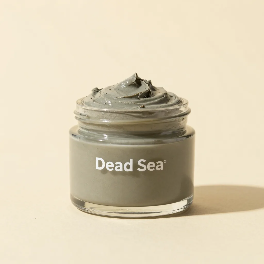 A small mini jar of Dead Sea mud on a light background