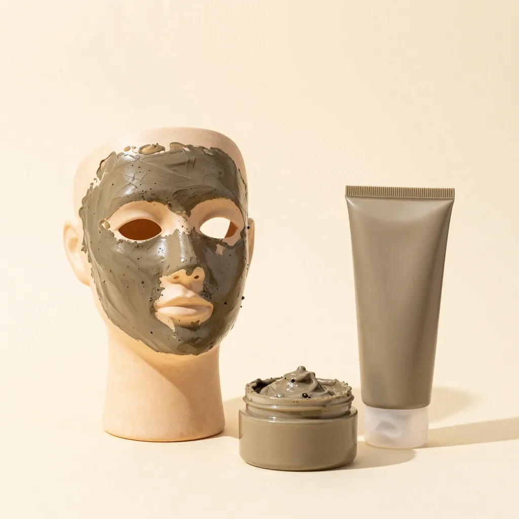 A face and body mud set together on a light background